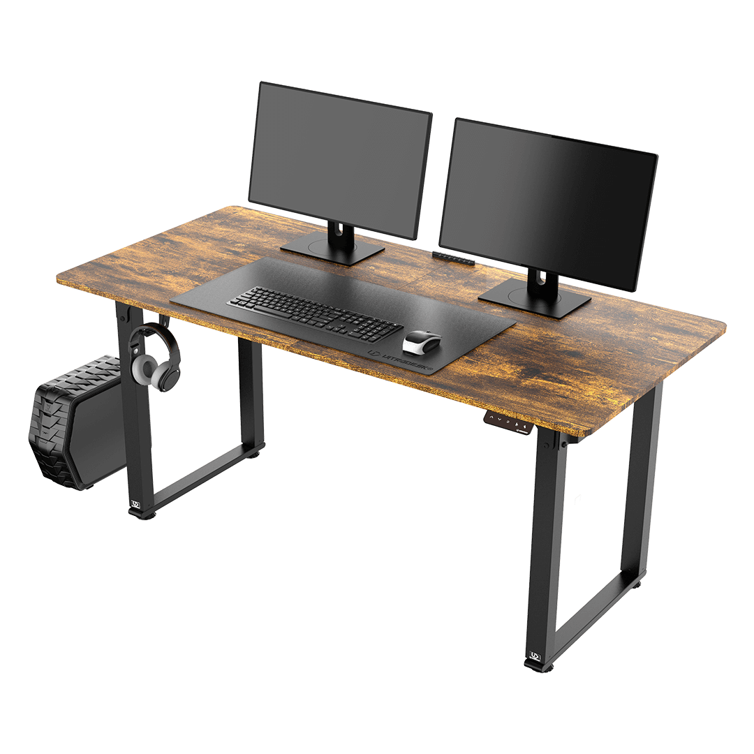 ULTRADESK Uplift V2 Computer Desk Gaming Table Desk Steel Construction - Space for THREE Monitors - Electric Height Adjustment - with RGB LED - Accessories Included - 176 x 75 cm - Black