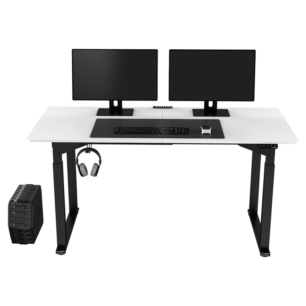ULTRADESK - Bureau voor gamers - HIGHLANDER XXL - Stalen gamingtafel - Ruimte voor twee monitoren - Futuristische vormen - Beenruimte en meer - Inclusief accessoires - 160x70cm - Zwart